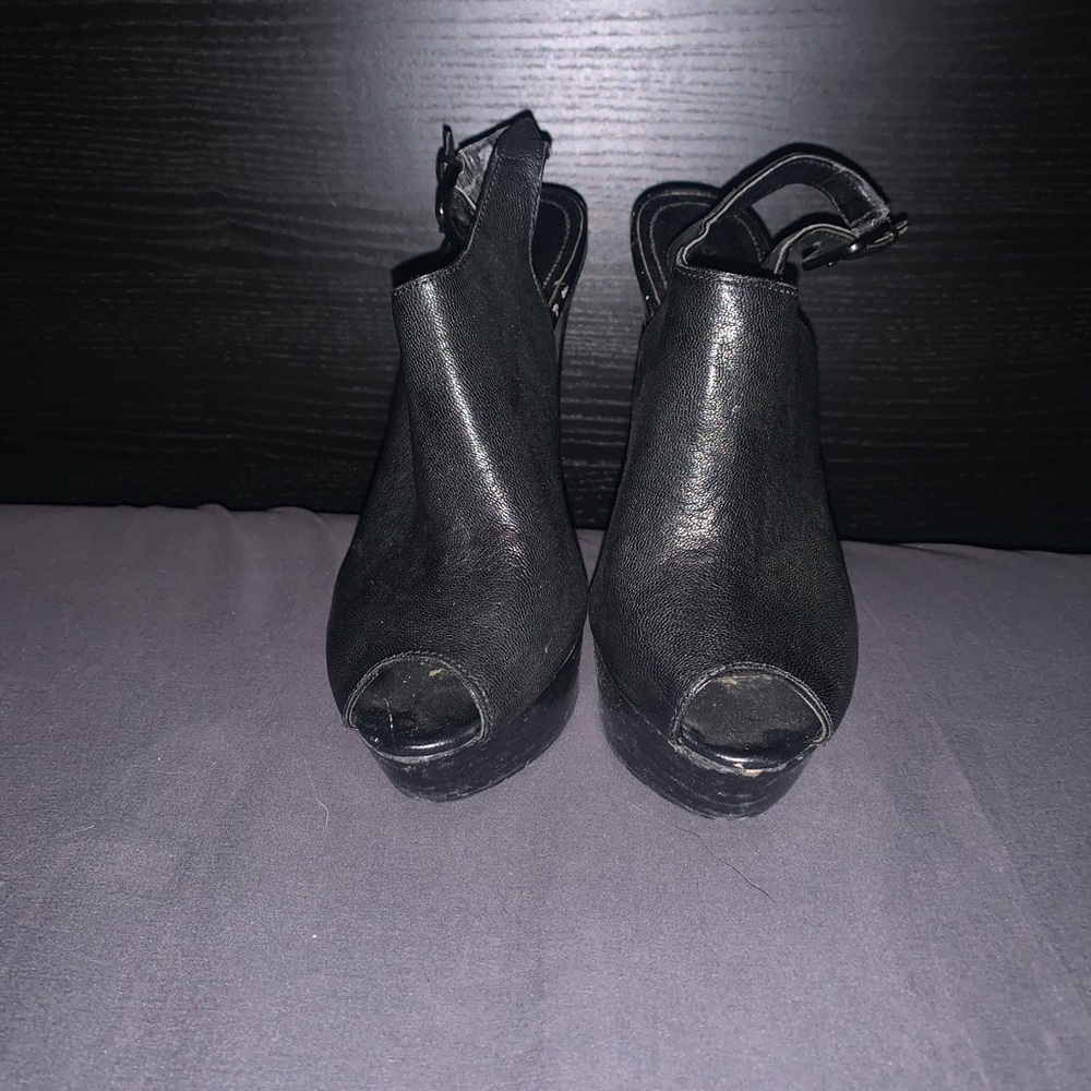 Aldo Black Peep-Toe Heels with Slingback Strap